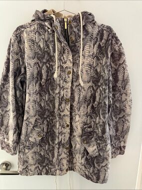 Women's Snake-Print suede Hooded Coat - Gray